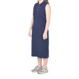 Sleeveless Long Polo Dress - Navy Blue