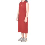 Sleeveless Long Polo Dress - Red Maroon