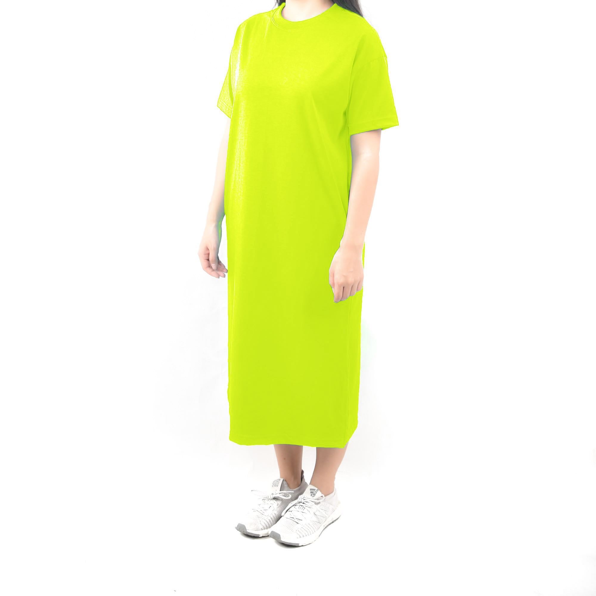 neon green t shirt dress Neon Lime Green & Yellow T-shirt dress /Up to 6XL / Streetwear