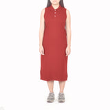 Sleeveless Long Polo Dress - Red Maroon