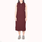 Sleeveless Long Polo Dress - Dark Maroon