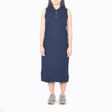 Sleeveless Long Polo Dress - Navy Blue